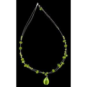 Fairycore Green Cateye Glass Beaded Pendant Necklace